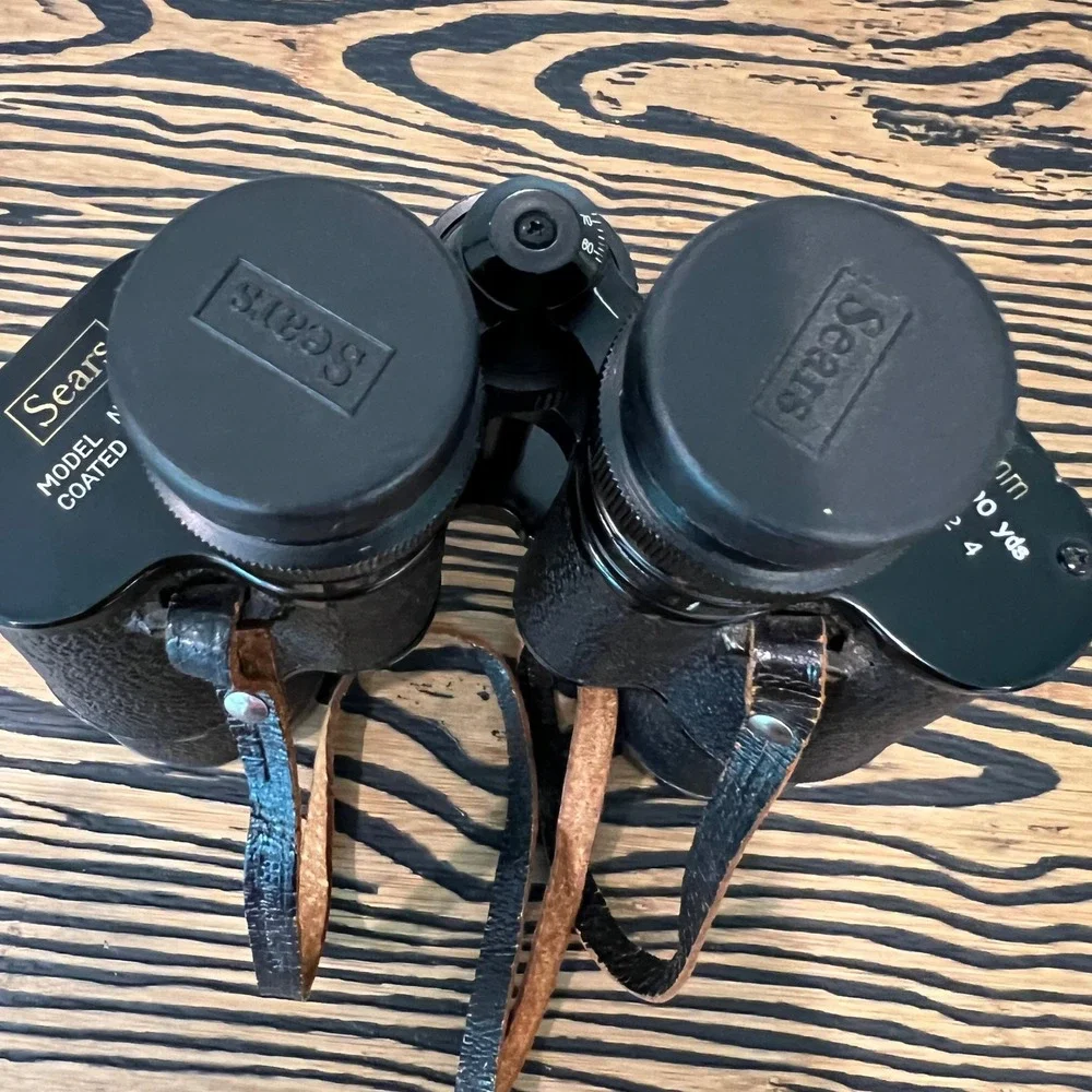 Sears 7x50mm Binoculars Model 6204 Coated Optics Black Vintage with Strap